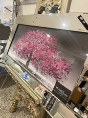 Pink Blossom Tree Wall Art Mirror Frame