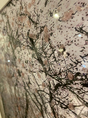 Pink Blossom Trees Walk Way Wall Art White Step Frame 85Cm X 85Cm