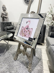 Pink Flamingo Moschino Handbag Wall Art Mirror Frame