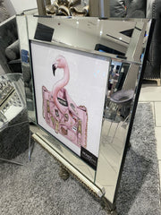Pink Flamingo Moschino Handbag Wall Art Mirror Frame
