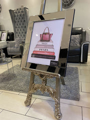 Pink Handbag Vogue Bookstack Wall Art Mirror Frame