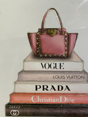 Pink Handbag Vogue Bookstack Wall Art Mirror Frame