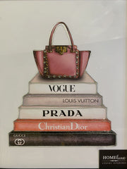 Pink Handbag Vogue Bookstack Wall Art Mirror Frame