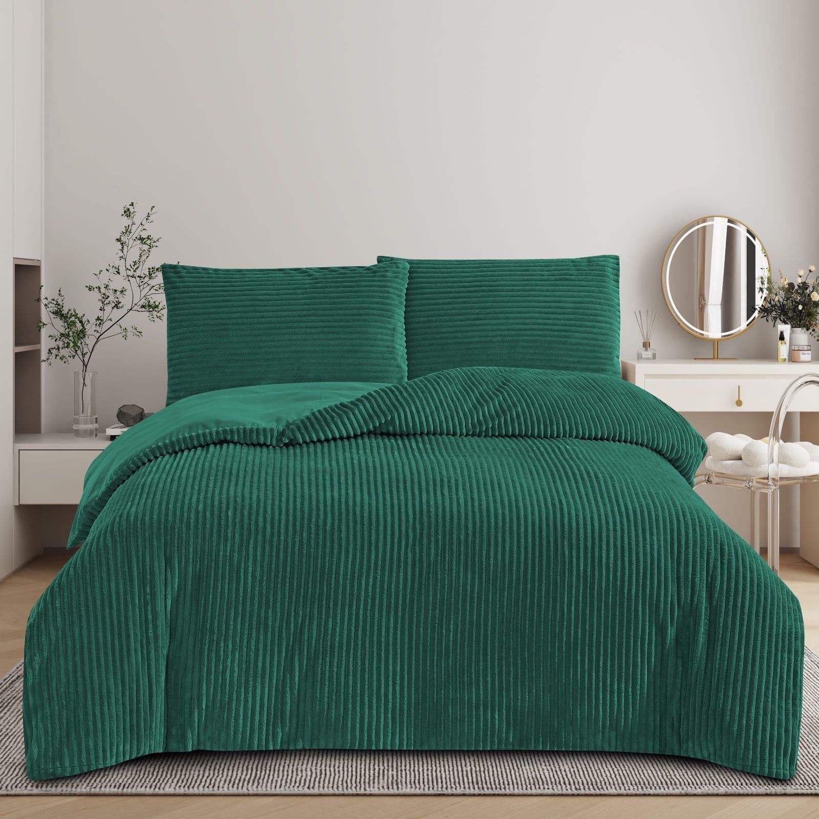 Plush Ribbed Plain Duvet Set With Piilowcases