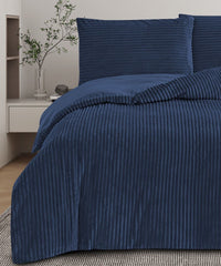Plush Ribbed Plain Duvet Set With Piilowcases