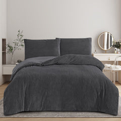 Plush Ribbed Plain Duvet Set With Piilowcases