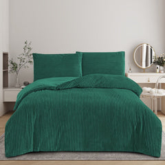 Plush Ribbed Plain Duvet Set With Piilowcases