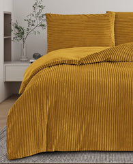 Plush Ribbed Plain Duvet Set With Piilowcases