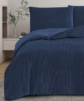 Plush Ribbed Plain Duvet Set With Piilowcases
