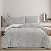 Plush Ribbed Plain Duvet Set With Piilowcases