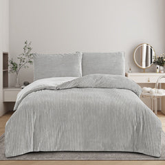 Plush Ribbed Plain Duvet Set With Piilowcases