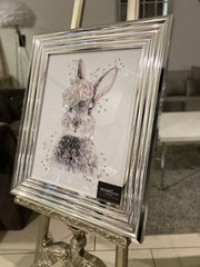 Rabbit Floral Watercolour Wall Art Chrome Frame 65Cm X 55Cm
