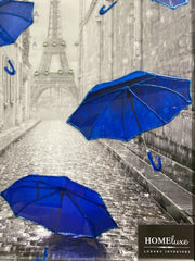Raining Blue Umbrella In Paris Wall Art Chrome Frame