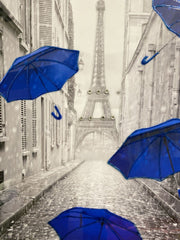 Raining Blue Umbrella In Paris Wall Art Chrome Frame
