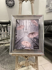Raining Pink Umbrella In Paris Wall Art Chrome Frame