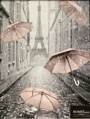 Raining Pink Umbrella In Paris Wall Art Chrome Frame