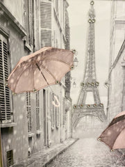 Raining Pink Umbrella In Paris Wall Art Chrome Frame