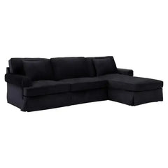 Ralph Three Seater Black Velvet Chaise Sofa