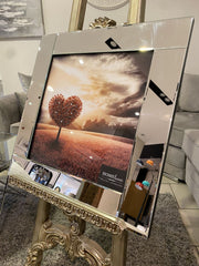 Red Heart Tree Sunset Wall Art Mirror Frame