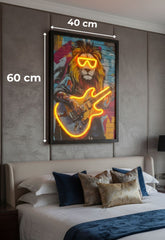 Rock Star Lion Guitarist Neon LED Wall Art - 40x60cm Canvas USB