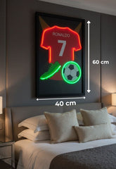 Ronaldo '7' Neon LED Wall Art - 40x60cm Football Shirt & Boot Decor USB