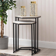 Set of 2 Hexagonal Black and Grey Sofa Tables