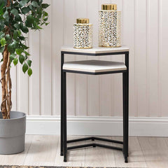 Set of 2 Hexagonal Black and Grey Sofa Tables