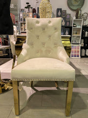 Set Of 2 Mink Majestic Dining Chairs With Gold Legs