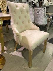 Set Of 2 Mink Majestic Dining Chairs With Gold Legs