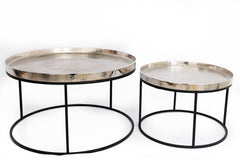 Set Of 2 Silver Metal Round Coffee Tables
