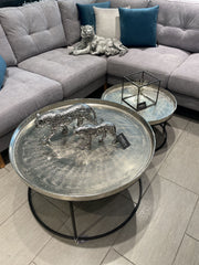 Set Of 2 Silver Metal Round Coffee Tables