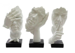 Set Of 3 White See/Hear/Speak No Evil Ornaments