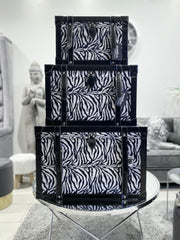 Set Of 3 Zebra Animal Print Storage Trunks