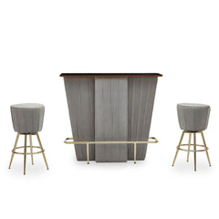 Seville Bar And Grey Velvet Stools Set