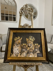 Tiger Family Of 5 With Crowns Wall Art Alpha Black Frame 55Cm X 65Cm