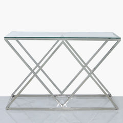 Triax Stainless Steel Console Table Glass Top