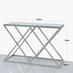 Triax Stainless Steel Console Table Glass Top