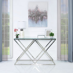 Triax Stainless Steel Console Table Glass Top