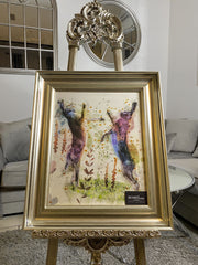 Waterpaint Hares Multicolour Wall Art Aplha Antique Frame 55Cm X 65Cm