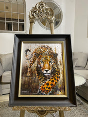 Waterpaint Leopard Wall Art Alpha Black Frame 55Cm X 65Cm