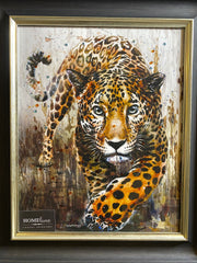 Waterpaint Leopard Wall Art Alpha Black Frame 55Cm X 65Cm