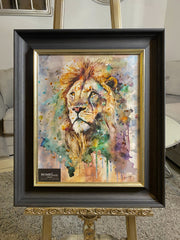 Waterpaint Lion Wall Art Alpha Black Frame 55Cm X 65Cm