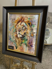 Waterpaint Lion Wall Art Alpha Black Frame 55Cm X 65Cm