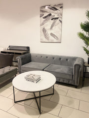 White Faux Marble Round Coffee Table With Black Frame