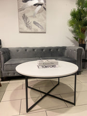 White Faux Marble Round Coffee Table With Black Frame