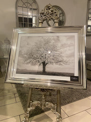 White Snow Silver Blossom Tree Wall Art Silver Step Frame 90Cm X 70Cm