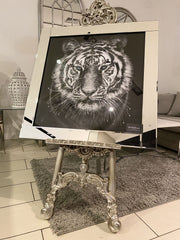 White Tiger Face Wall Art Mirror Frame 85Cm X 85Cm