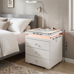LED Media White Bedside 3 Drawer