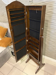 Wooden Antique Brown Mirror Jewellery Cabinet