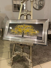 Yellow Blossom Tree Wall Art Chrome Step Frame 85Cm X 45Cm
